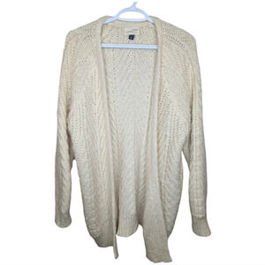 Universal Threads Long Knit Ivory Cream Open Front Fuzzy Cardigan Women Small